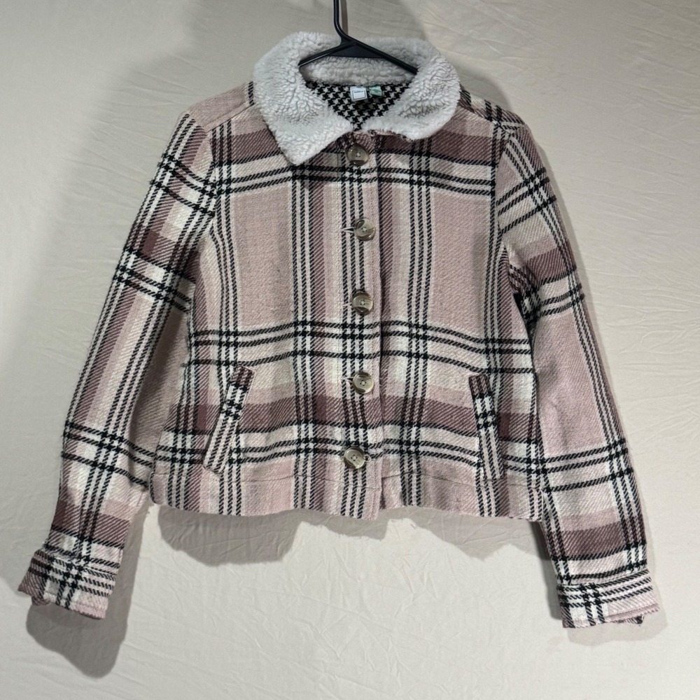 Susina Plaid Jacket Womens Small Pink Black New No Tags Faux Fur Collar‎ Button